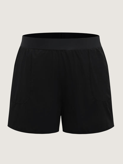 Pleated Pockets Solid Swim Bottoms