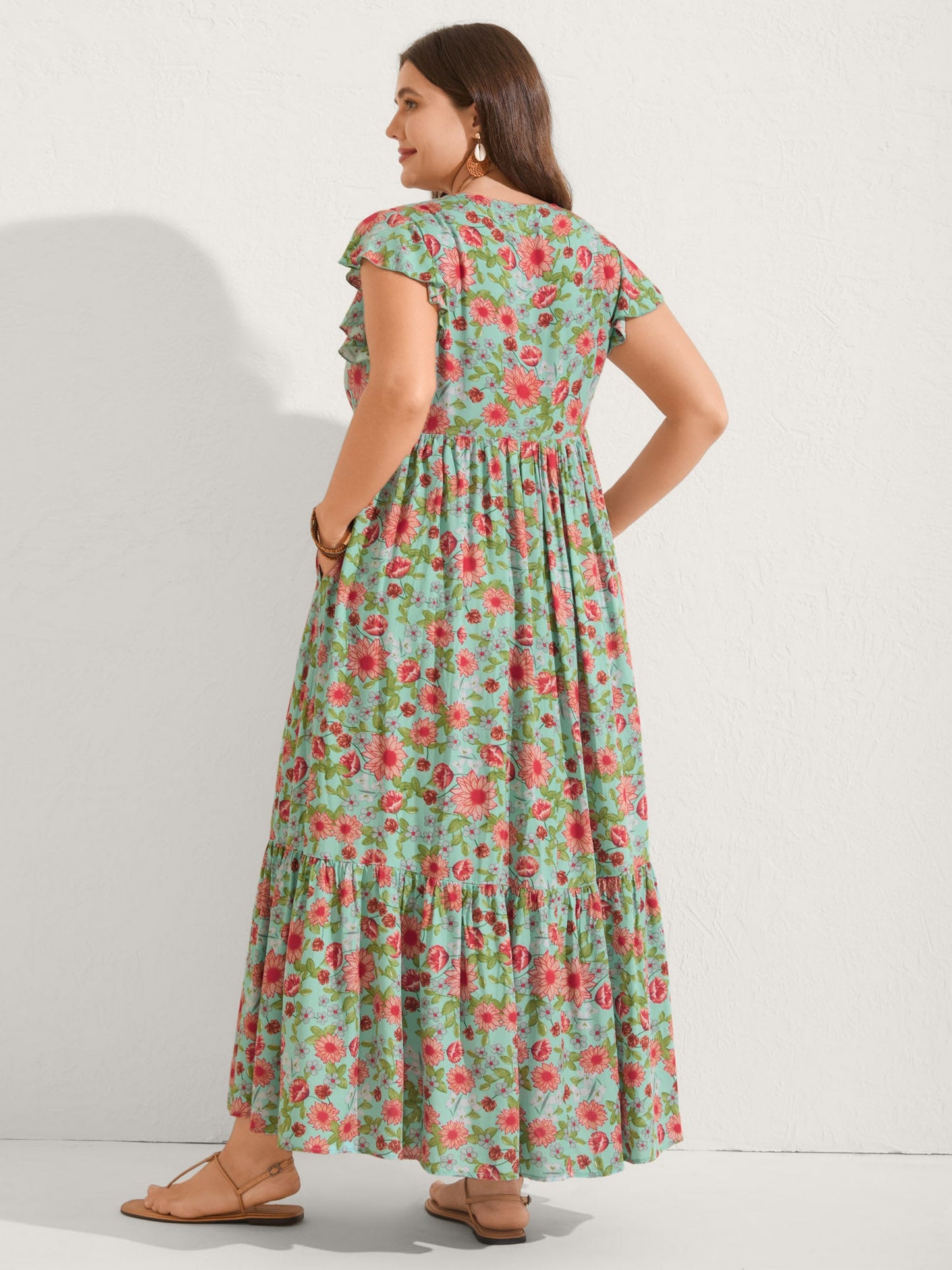 Sweet Floral Lace Trim Tiered Maxi Dress