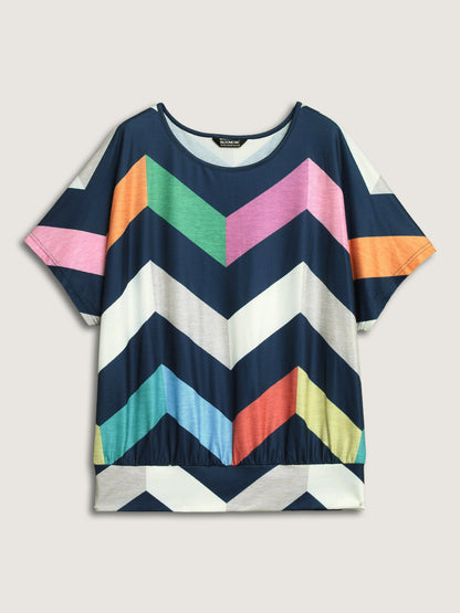 Color Block Wavy Print T-Shirt