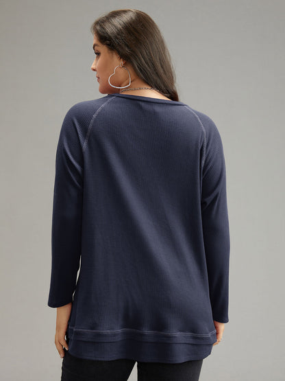 Plain Textured Stitch Raglan Sleeve Sweatshirt