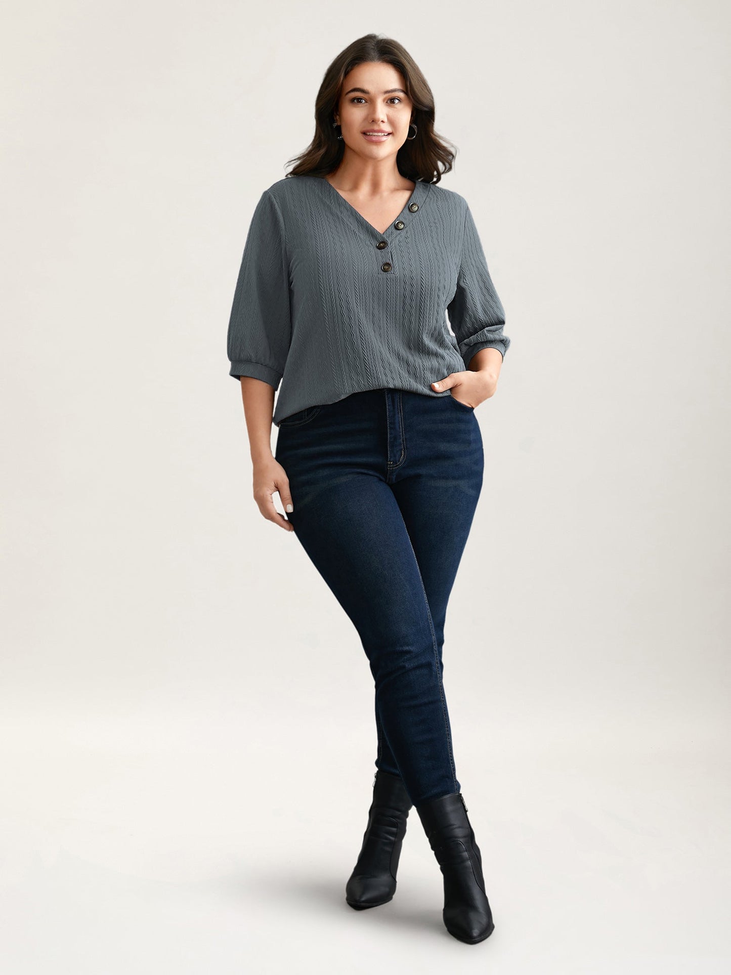 Plain Knit Texture Gathered Top