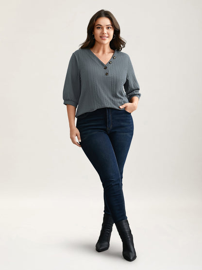 Plain Knit Texture Gathered Top