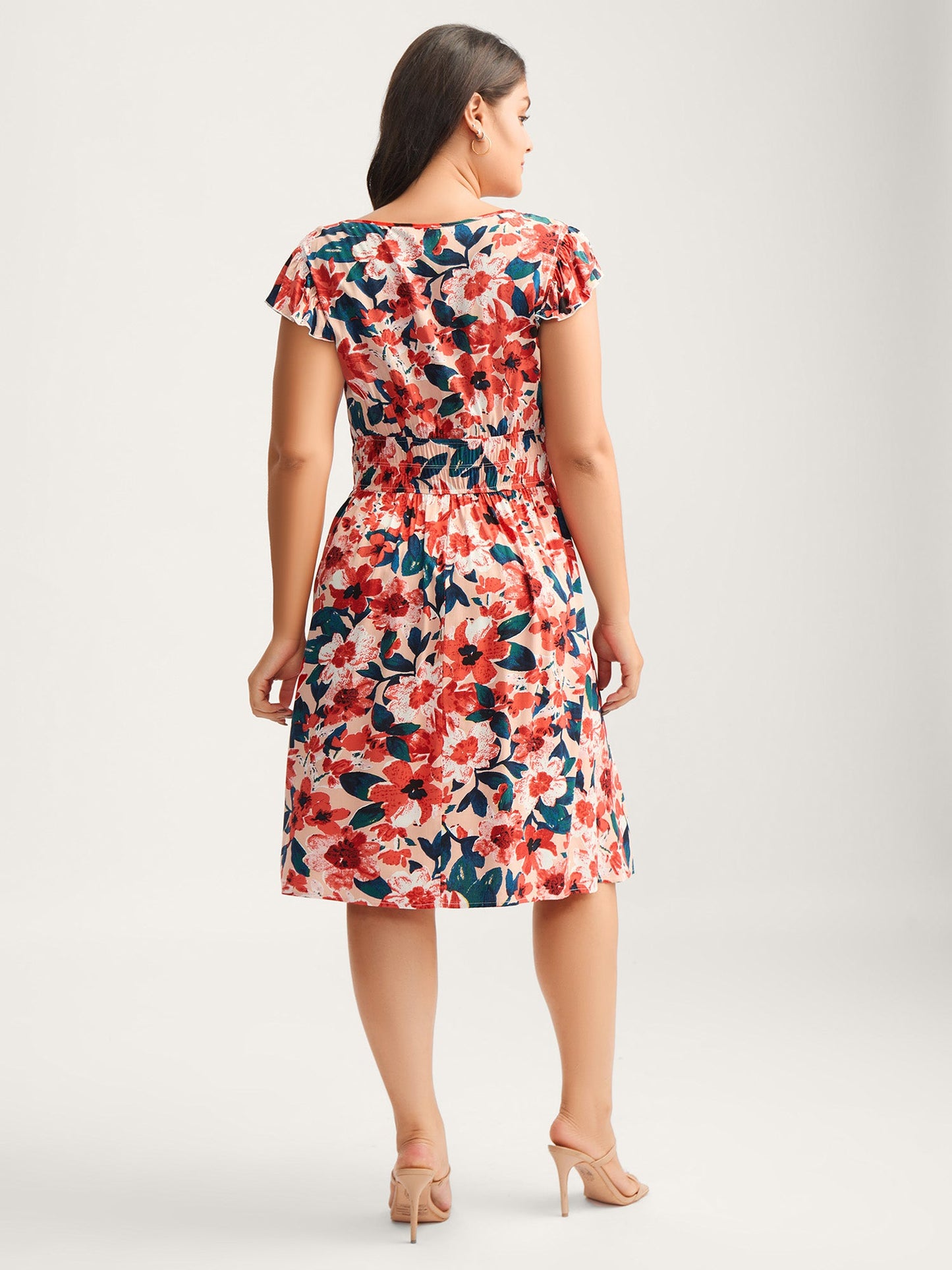 Floral Three-Layered Stretchy Waist Midi Dress