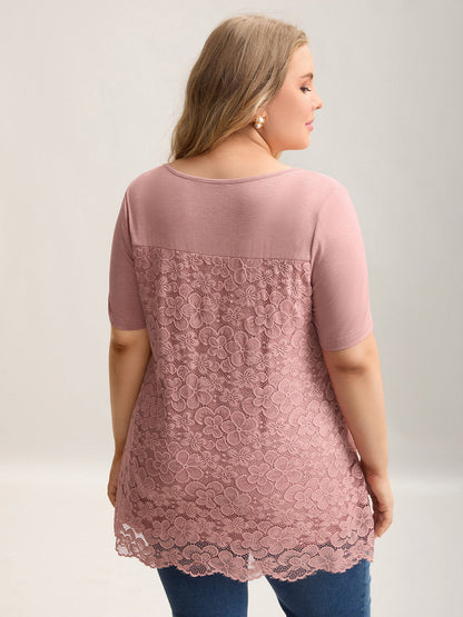 Stretchy Lace Spliced Sweetheart Plain Top