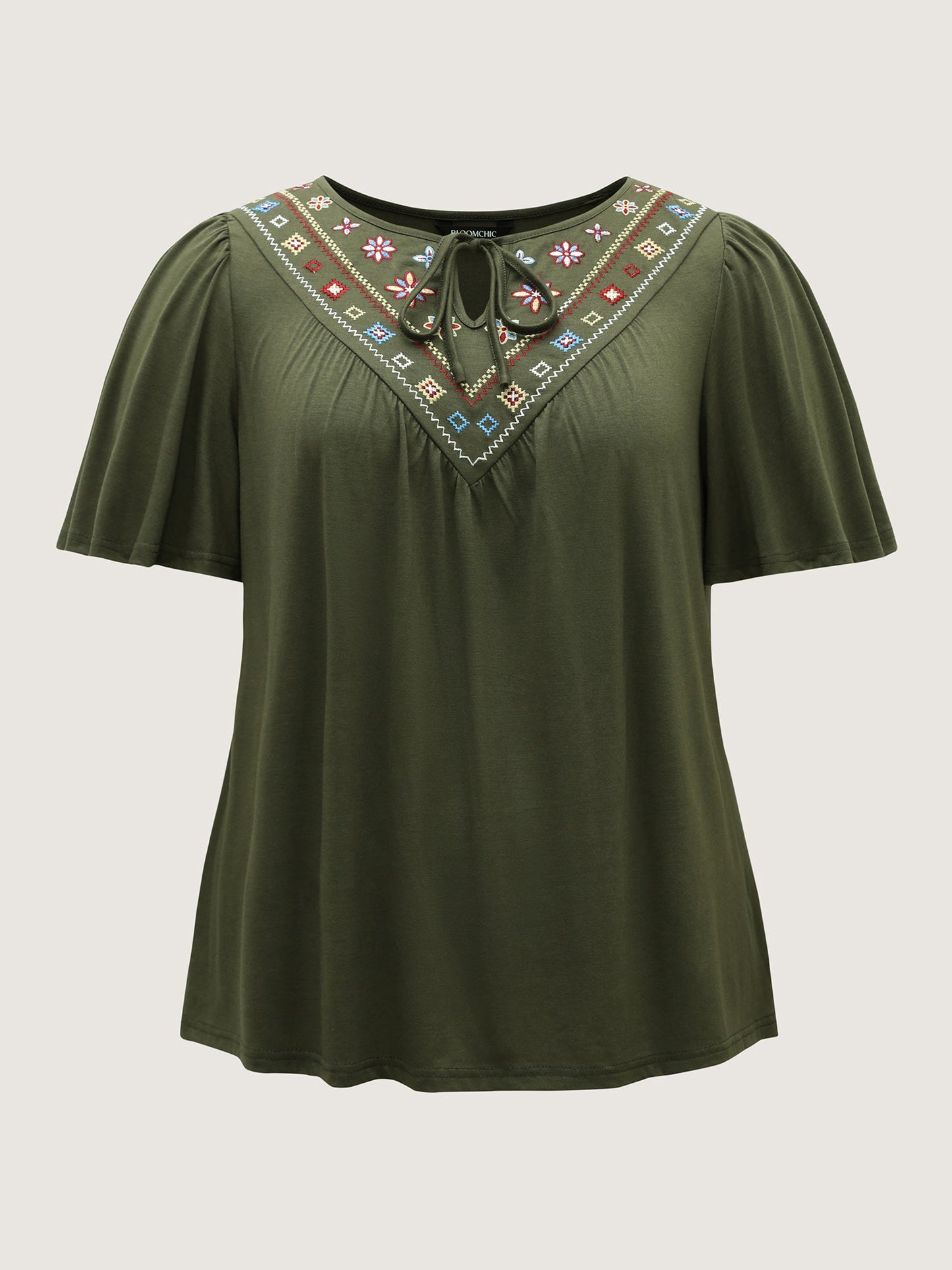 Geometric Embroidery Neck-Tie Top
