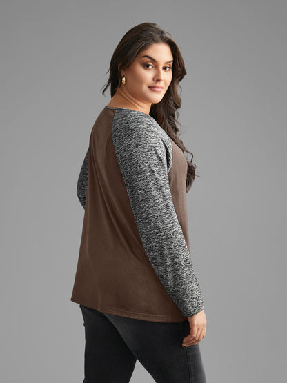 Heather Patchwork Button Detail Stretchy T-Shirt