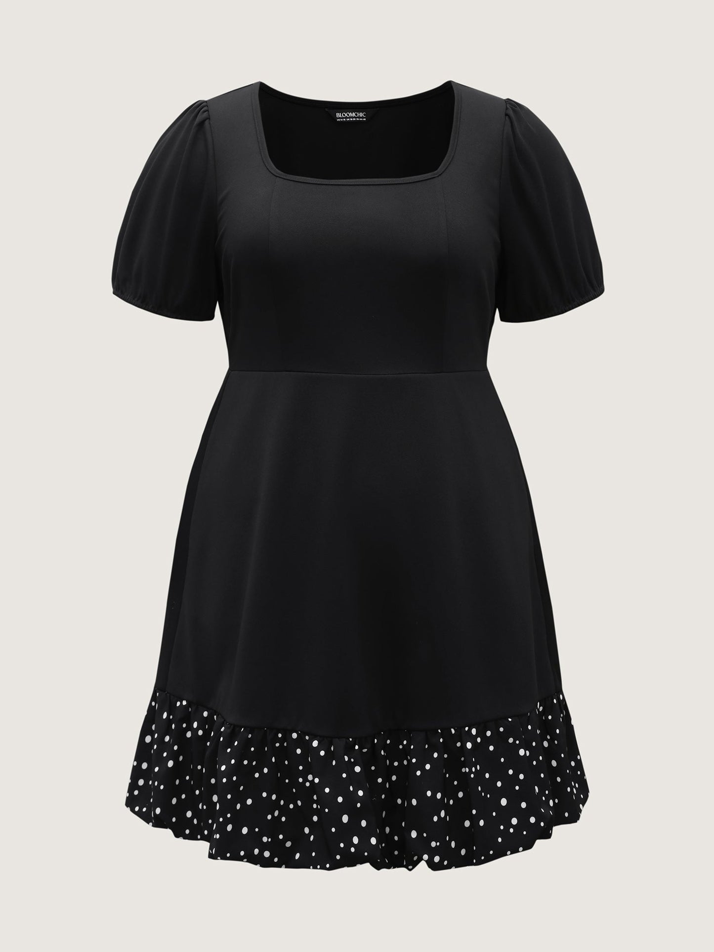 Stretchy Bubble Hem Polka Dots Midi Dress