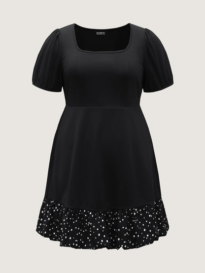 Stretchy Bubble Hem Polka Dots Midi Dress