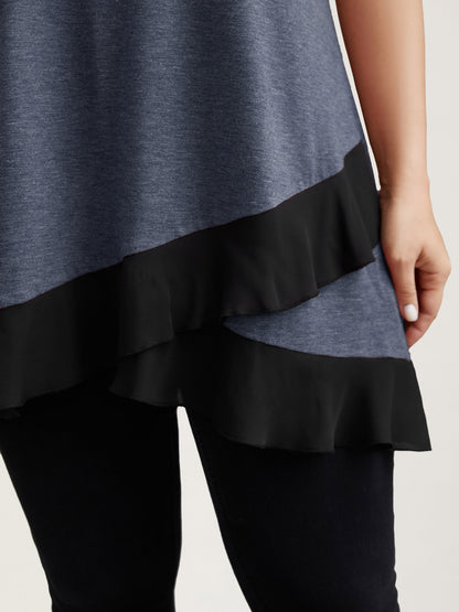Color Contrast Overlap Hem Flared Top