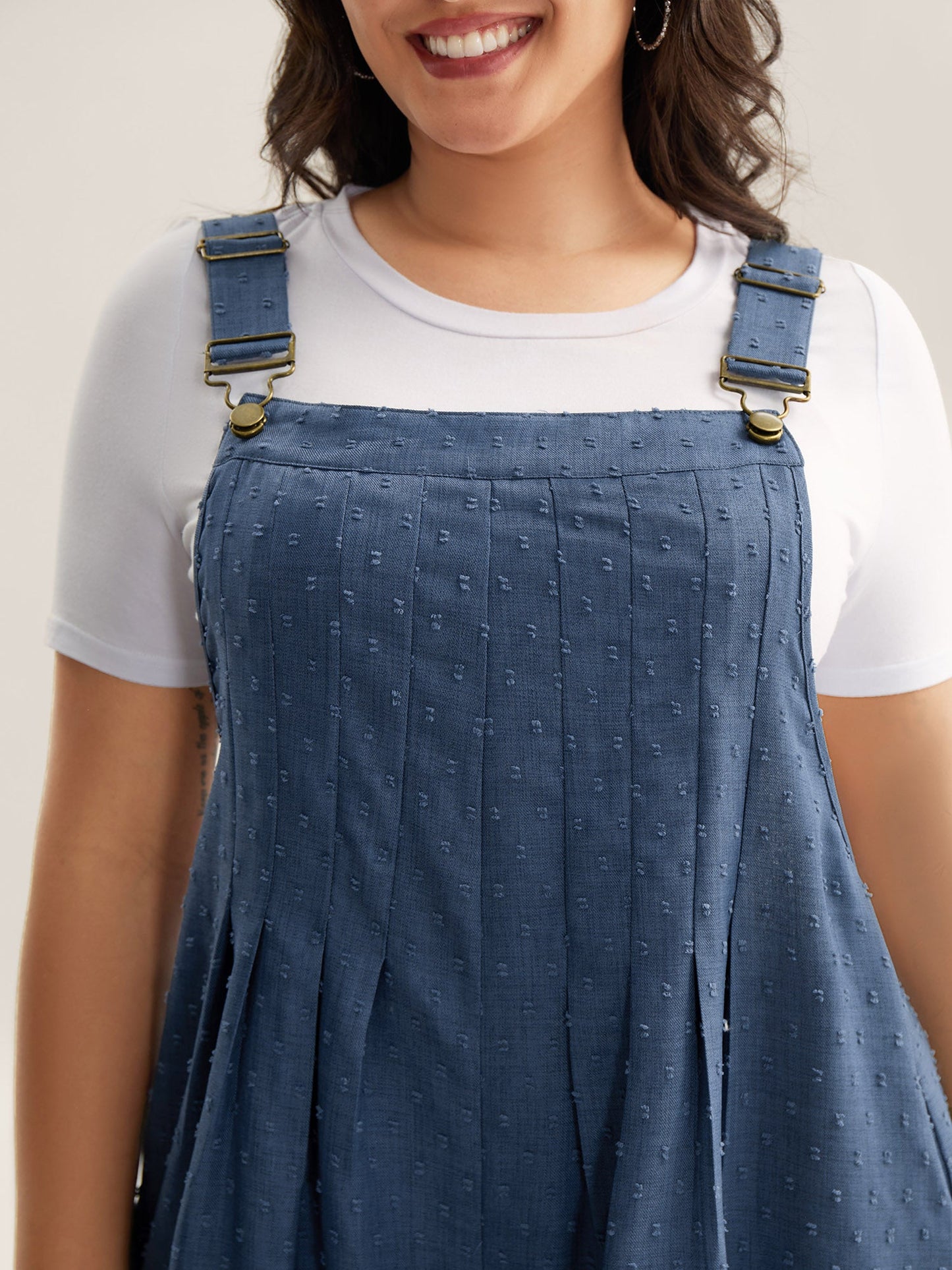 Textured Plicated Detail Overall Straps Jumpsuit