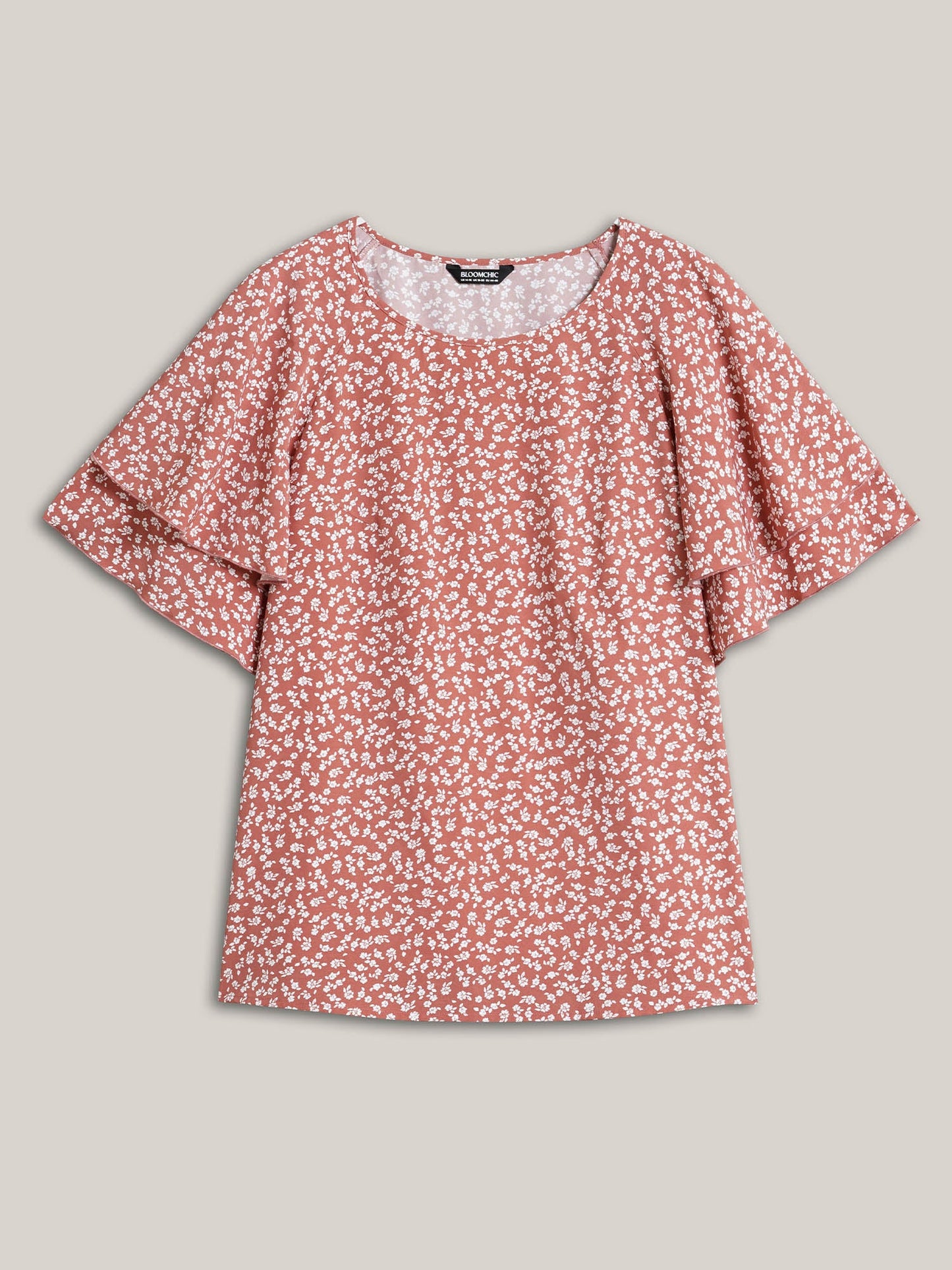 Ditsy Floral Print Tiered Lotus Leaf Sleeve Shirt