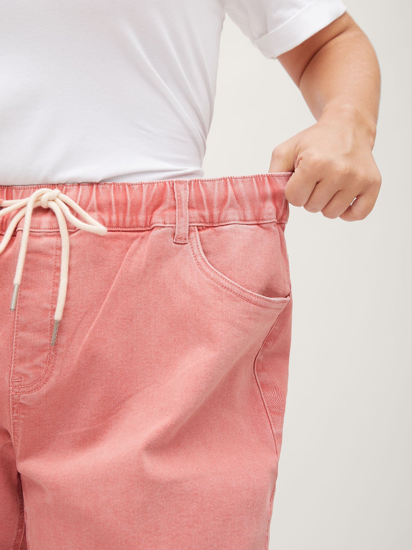 Waist Drawstring Rolled Hem Jeans