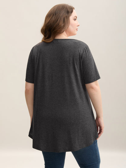 Curved Hem V-Neck Plain Knit Top