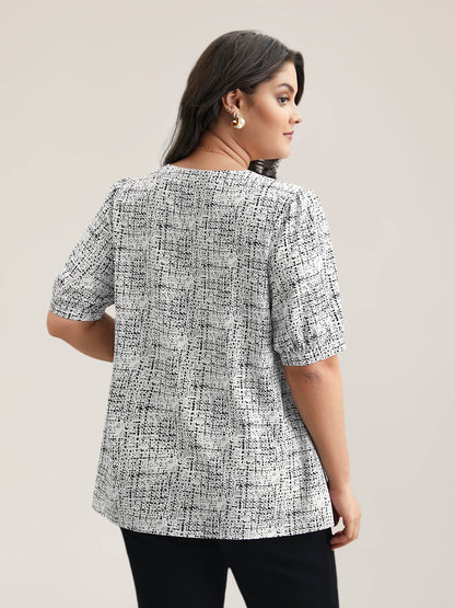 Geometric Print Puff Sleeve Blouse