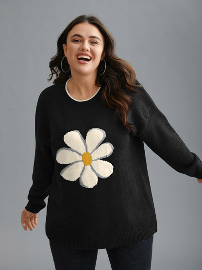 Floral Textured Crew Neck Pullover