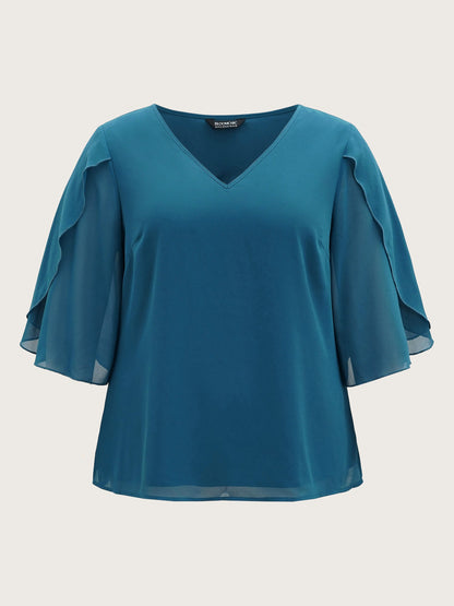 Chiffon Gathered Petal Sleeve Blouse