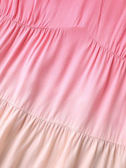 Rayon Tie-Dye V-Neck Tiered Blouse