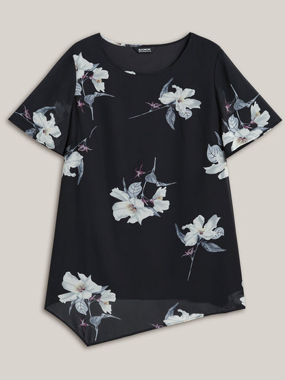 Chiffon Floral Round Neck Shirt