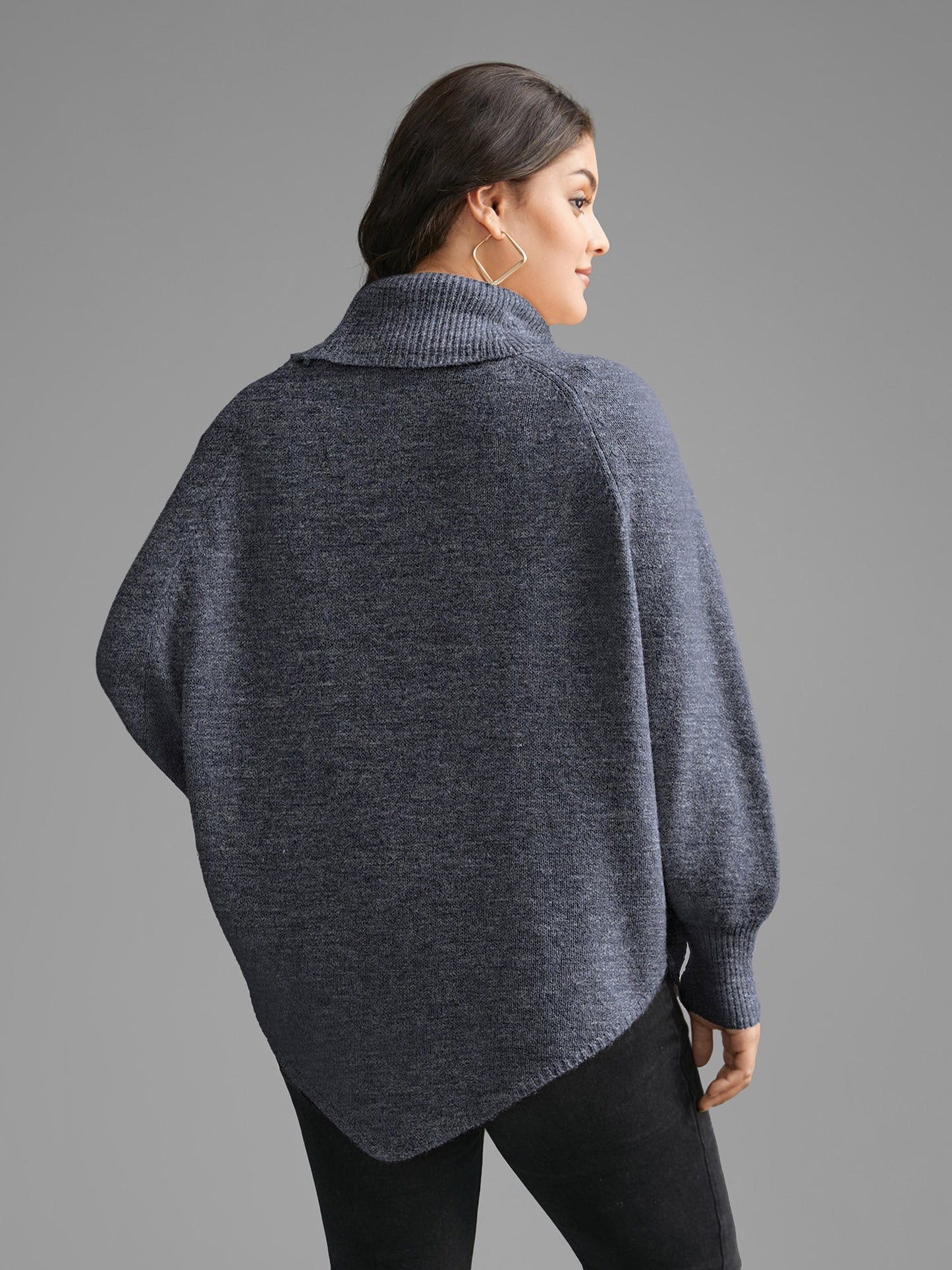 Turtleneck Cable Knit Asymmetrical Hem Pullover