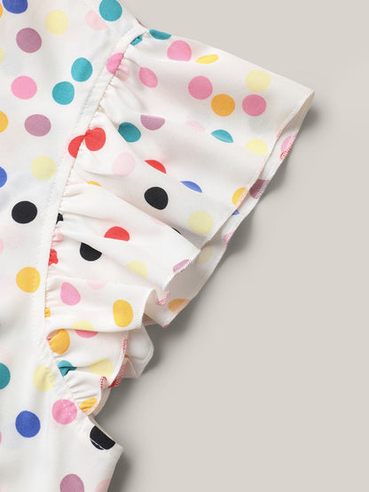 Polka Dot Flutter Sleeve Blouse