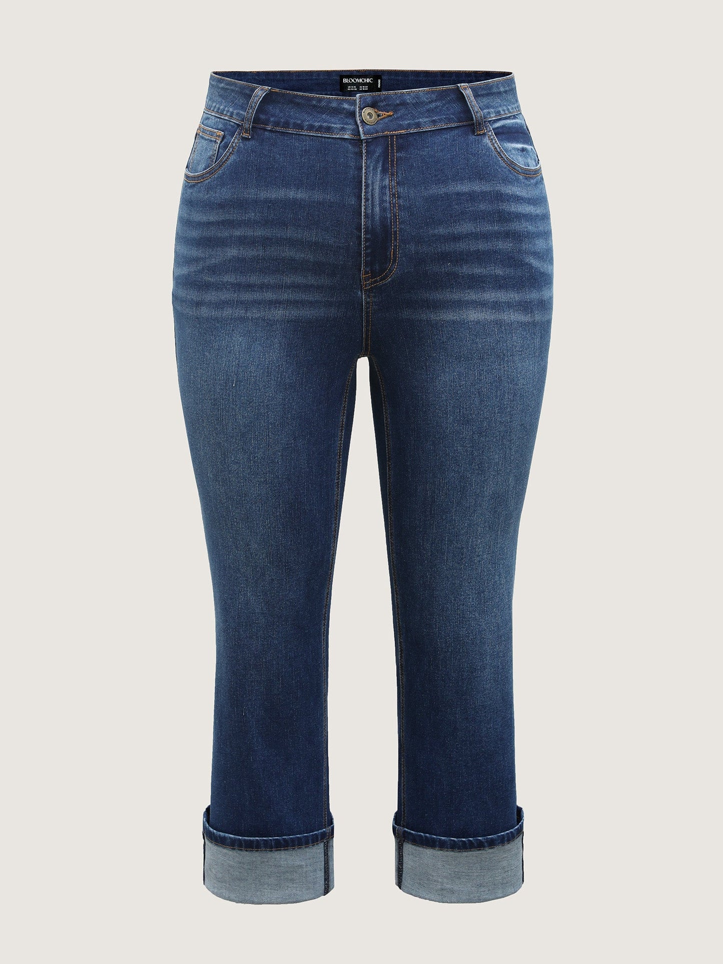 Stretch Rolled Hem Straight-Leg Jeans