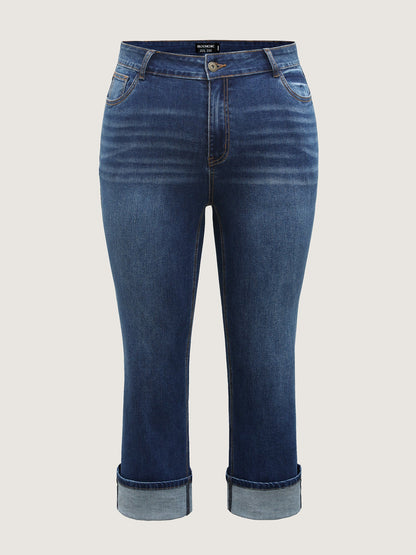 Stretch Rolled Hem Straight-Leg Jeans