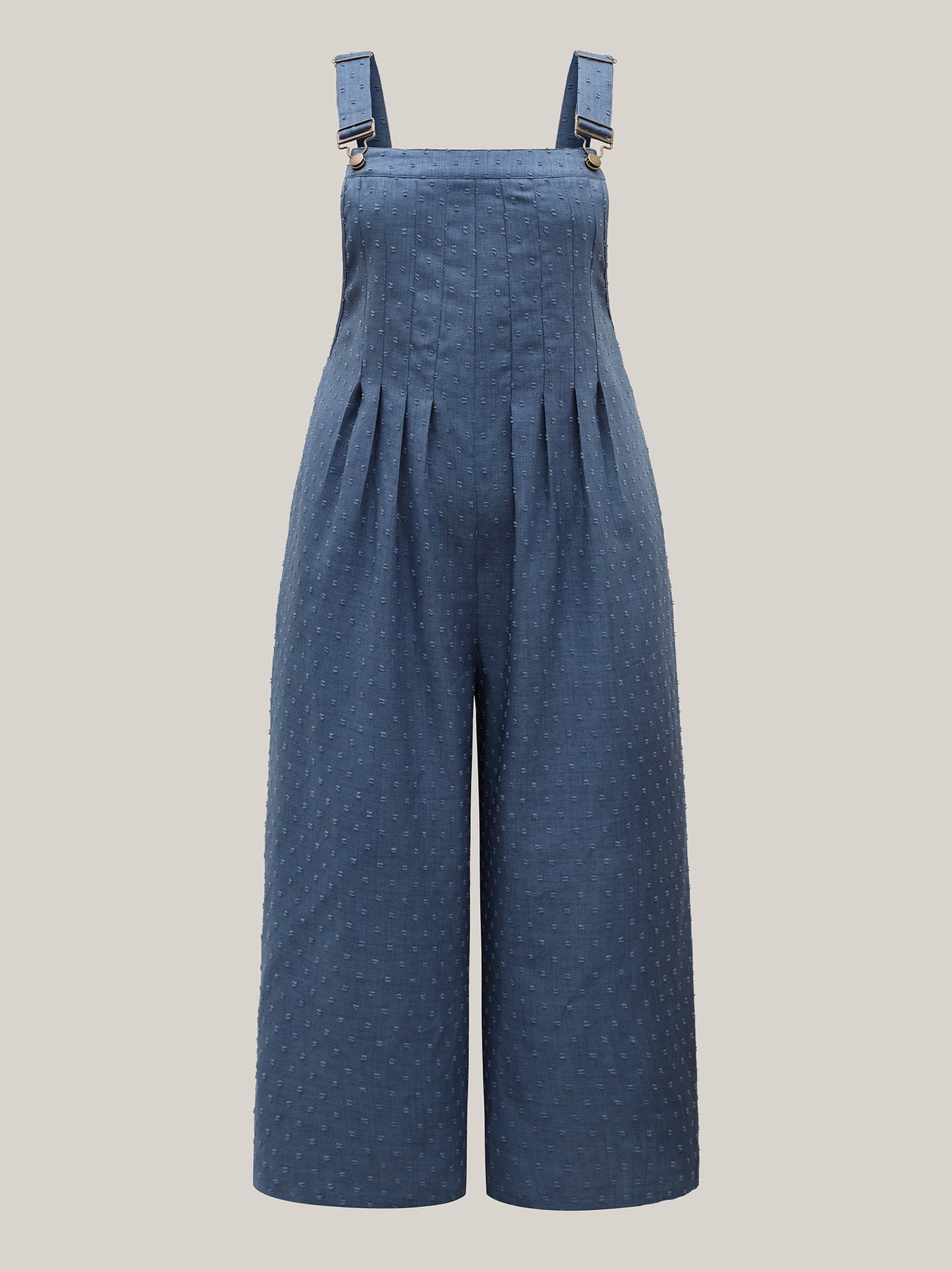 Textured Plicated Detail Overall Straps Jumpsuit