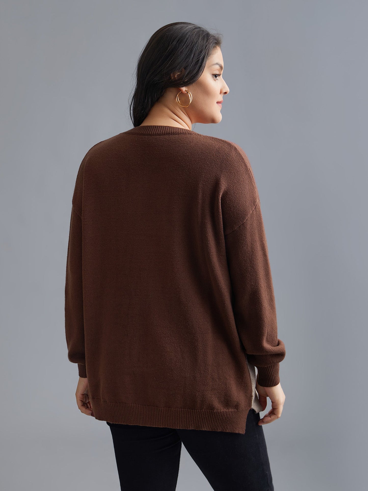 Cat Contrast Drop Shoulder Pullover