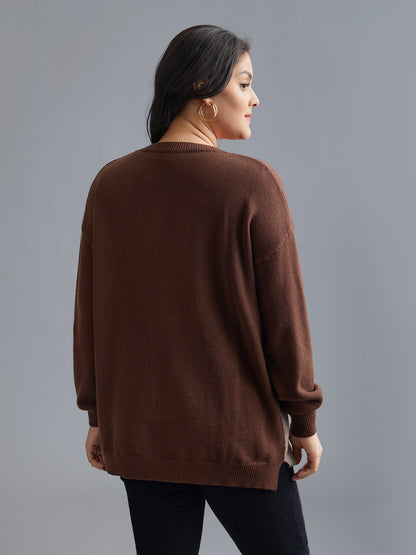 Cat Contrast Drop Shoulder Pullover