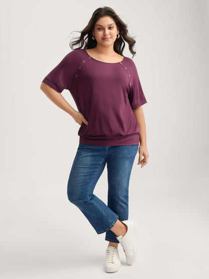Supersoft Raglan Button Solid Knit Top