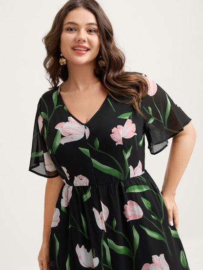 Hidden Zipper Floral Layered Pockets Jumpsuit
