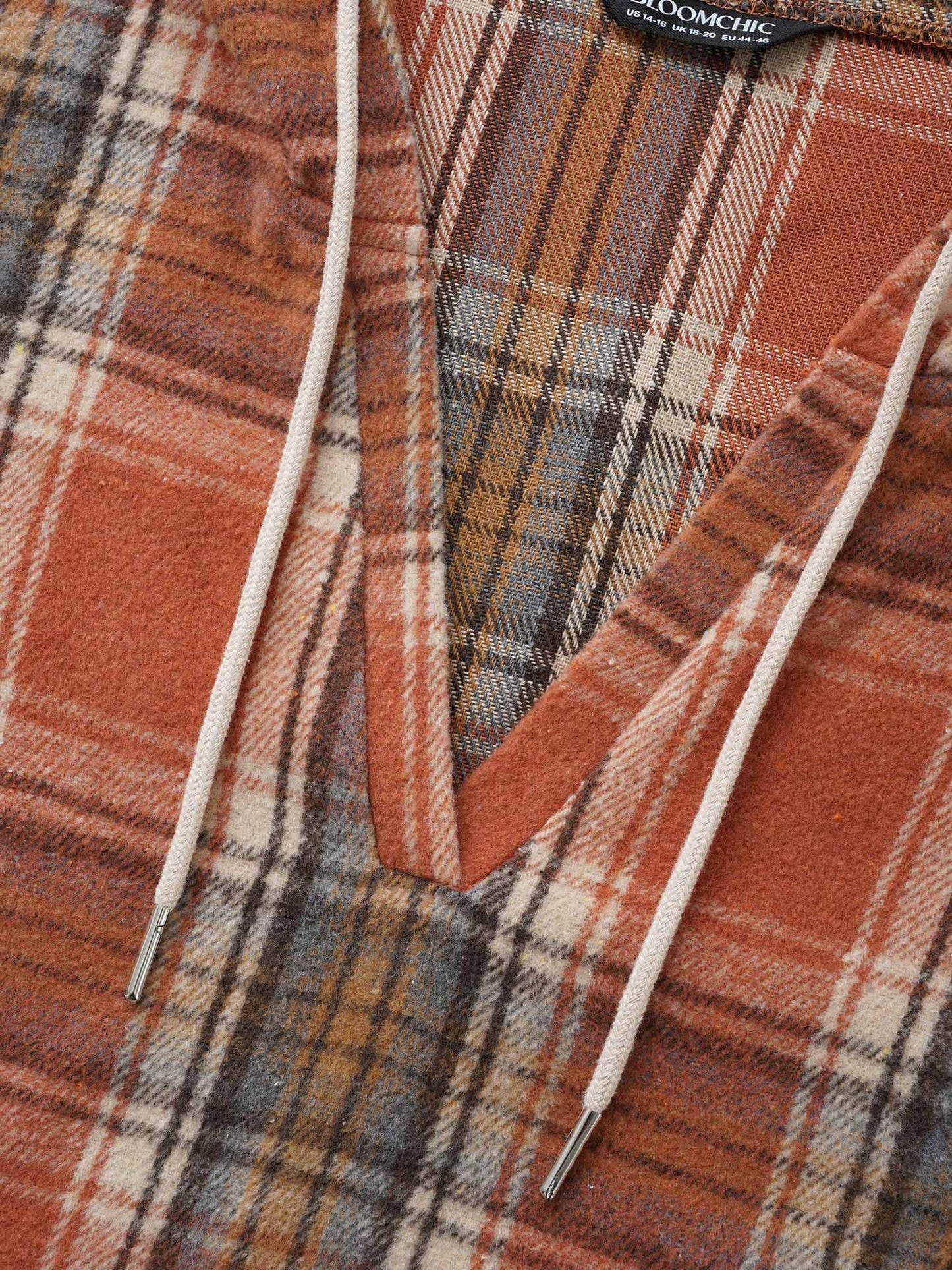 Brushed Fabric Plaid Hooded Sweatshirt