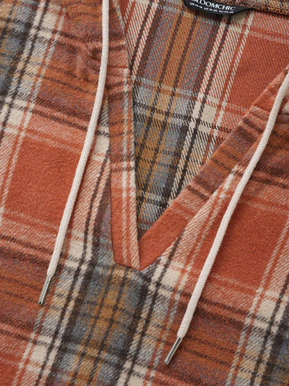 Brushed Fabric Plaid Hooded Sweatshirt