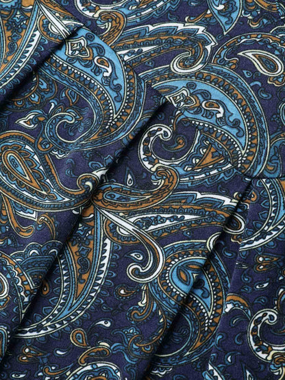 Paisley Print Neck Cut-Out Pleated Top