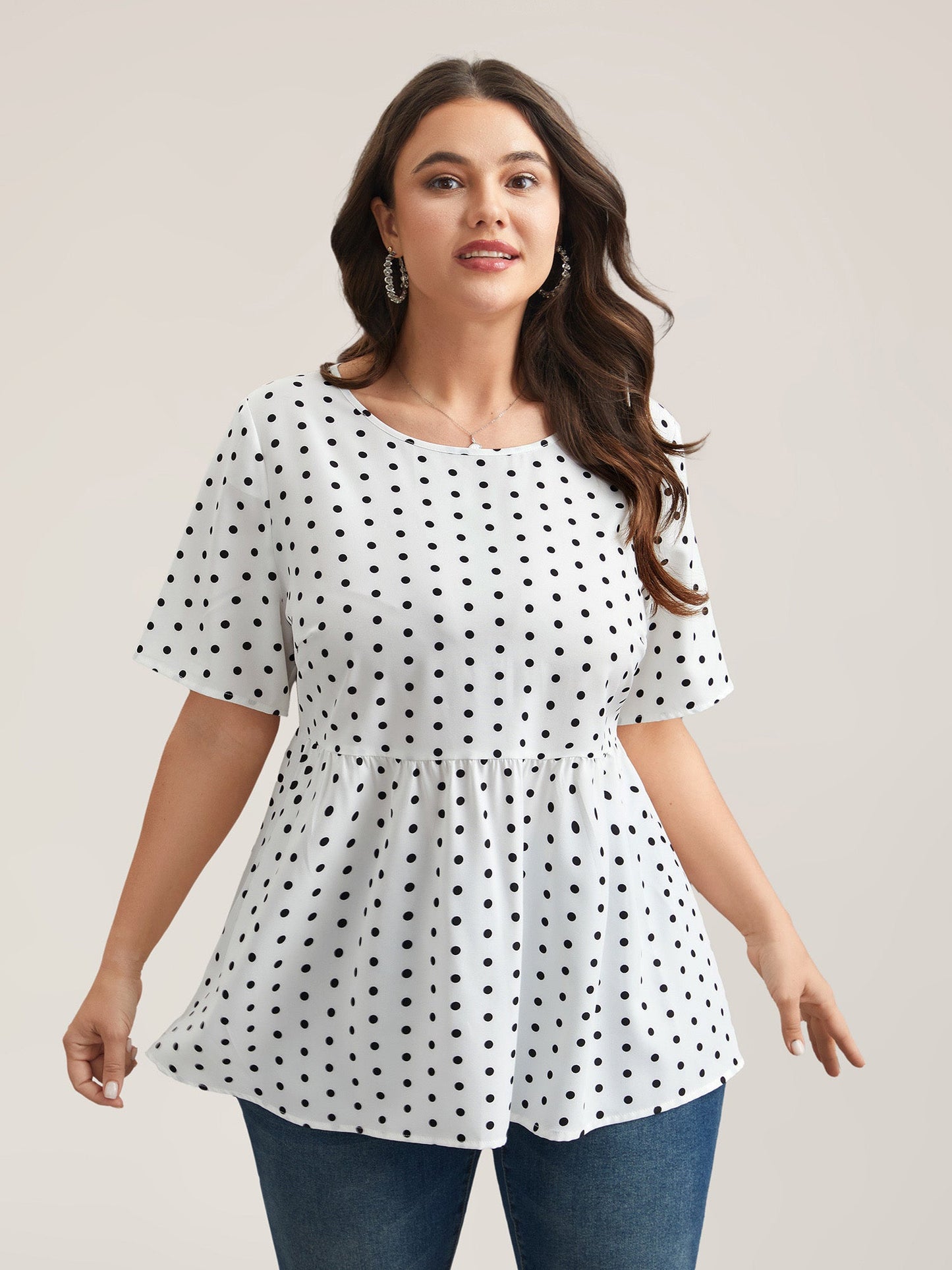 Polka Dot Button-Back Flared Shirt
