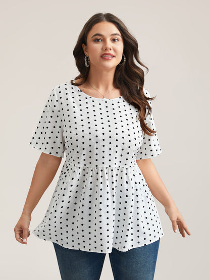 Polka Dot Button-Back Flared Shirt