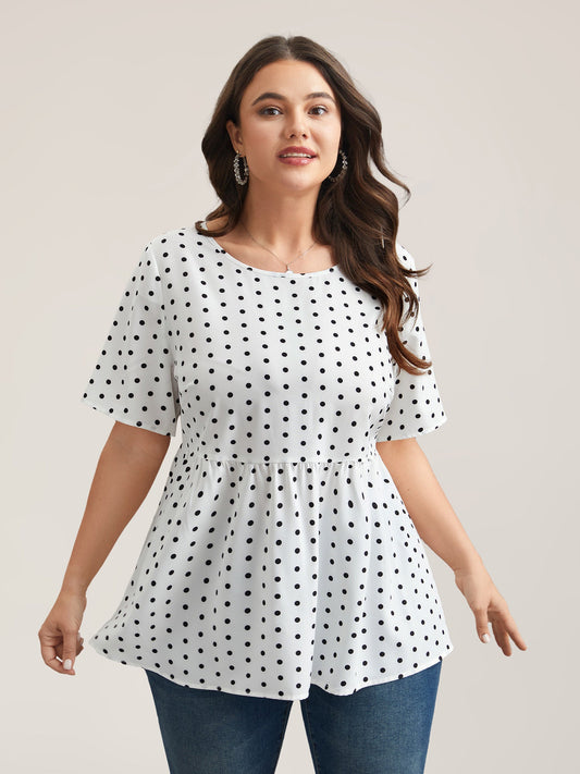 Polka Dot Button-Back Flared Shirt