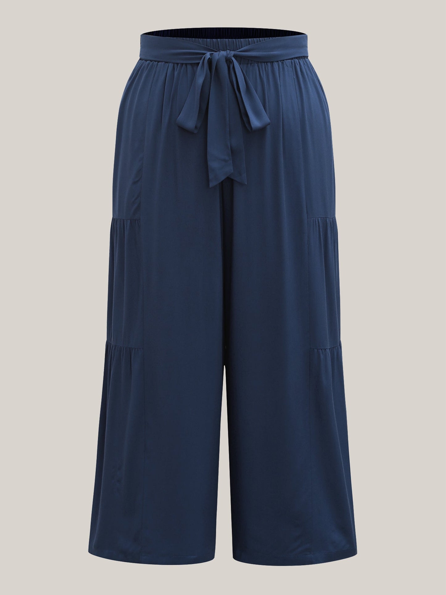 Rayon Belted Solid Wide-Leg Pants