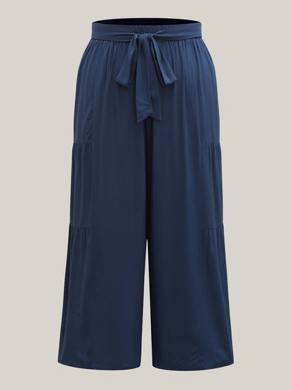 Rayon Belted Solid Wide-Leg Pants