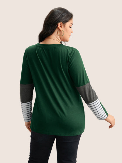 Colorblock Contrast Striped V Neck T-shirt