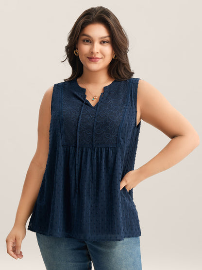 Textured Lace Detail Neck Tie Sleeveless Top