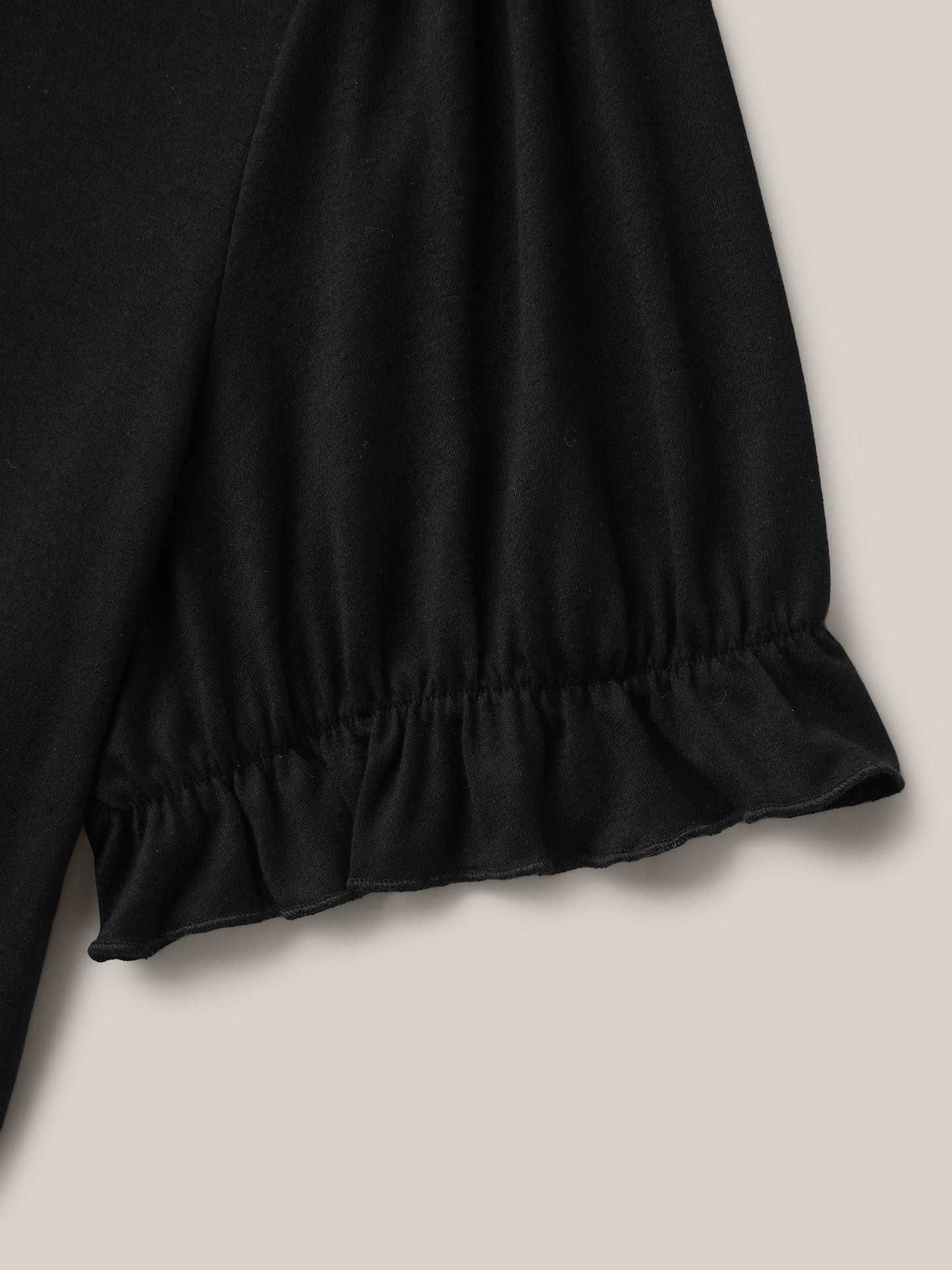 Embroidered V-Neck Puff Sleeve Plain Top