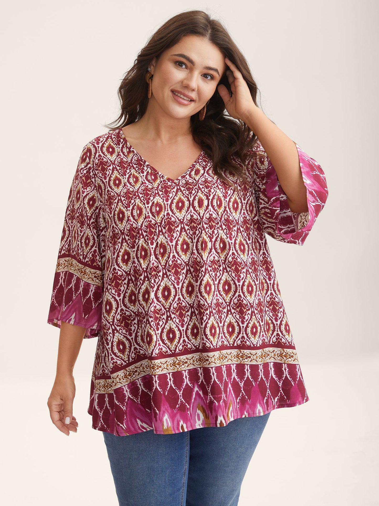 Pin-Tuck Pleat Ornate Print Relaxed Fit Shirt