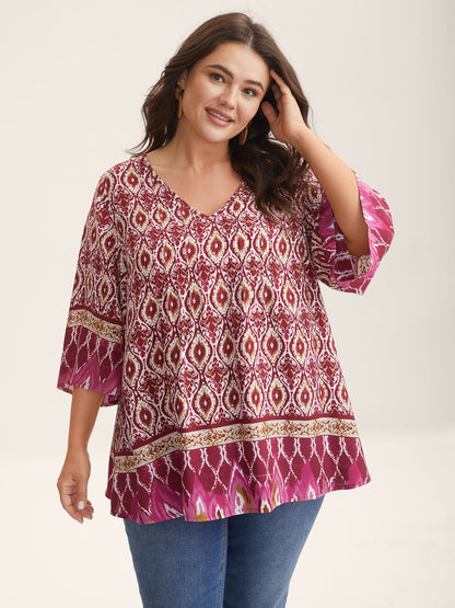 Pin-Tuck Pleat Ornate Print Relaxed Fit Shirt