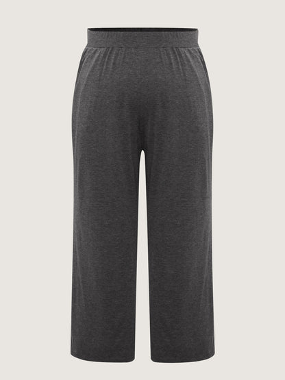 Solid Elastic Waist Wide Leg Lounge Bottoms