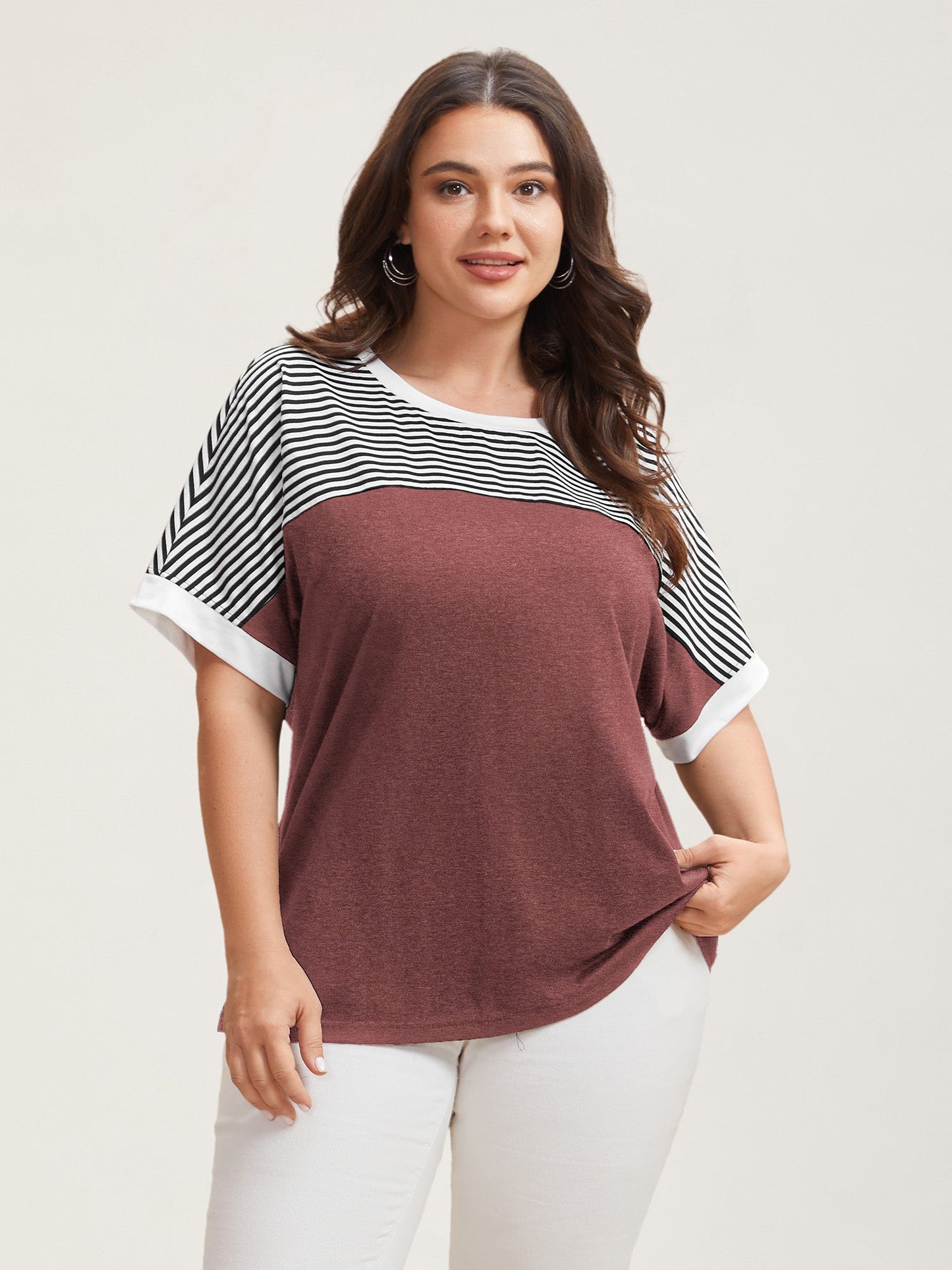 Solid and Striped Contrast Hem T-Shirt