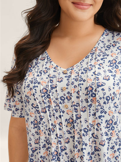 Floral Print Plicated Detail T-Shirt