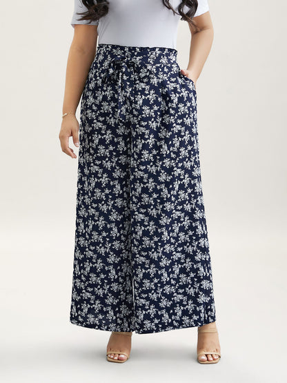 Floral Print Waist Stretchy Wide Leg Pants