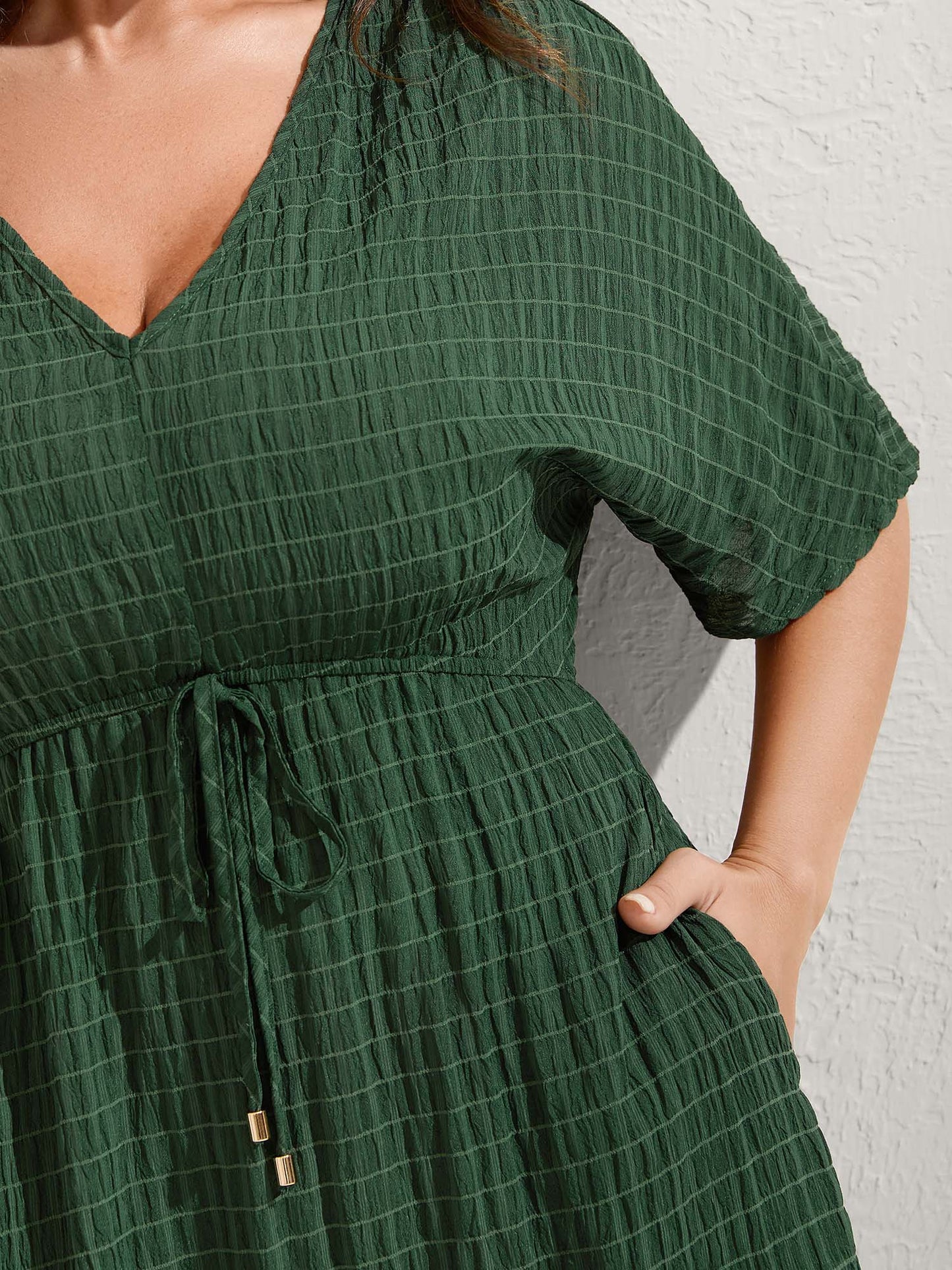 Textured Split Hem Waist-Tie Maxi Dress