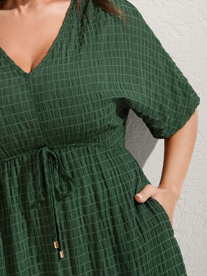 Textured Split Hem Waist-Tie Maxi Dress